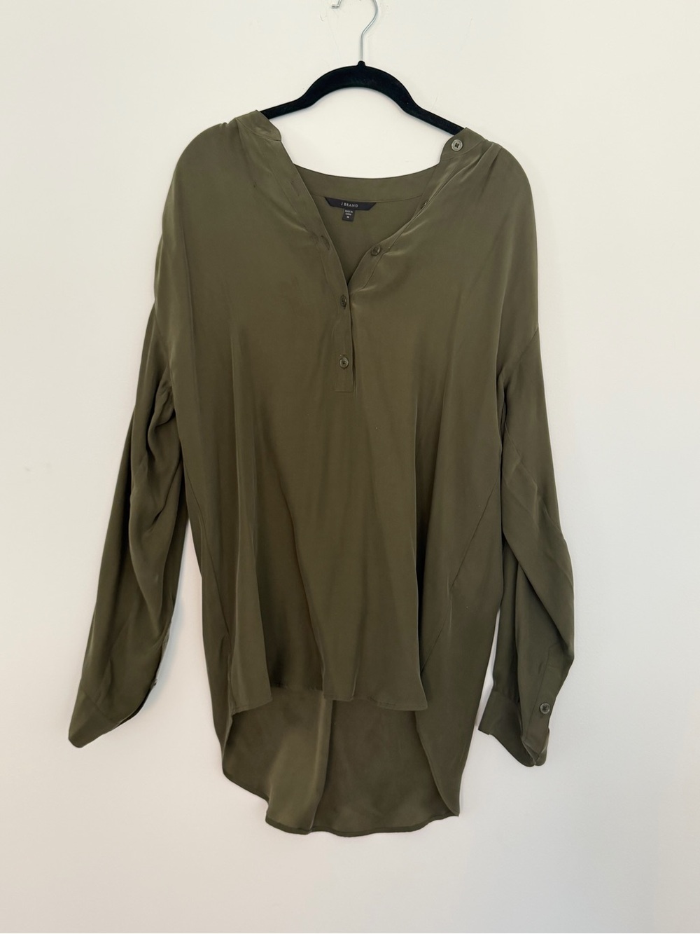 J Brand Olive Green Long-Sleeve Henley Blouse